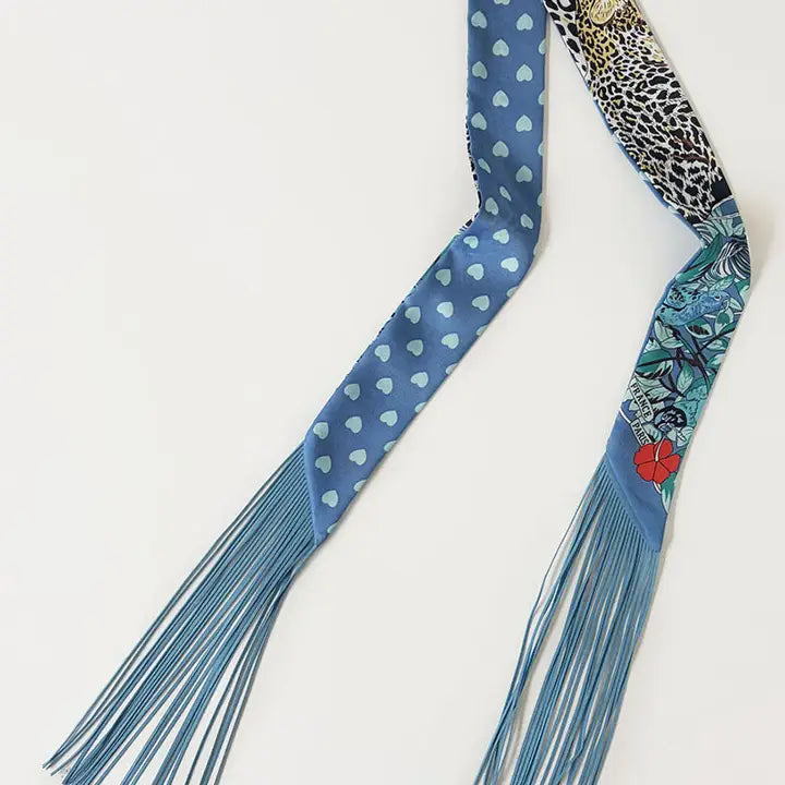 Blue Printed Fringed Scarf