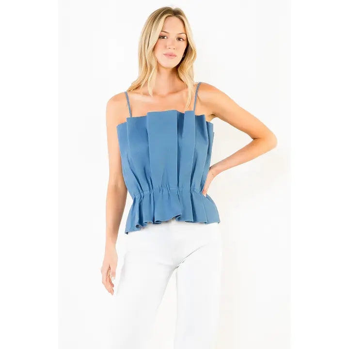 Pleated Top | Denim Blue