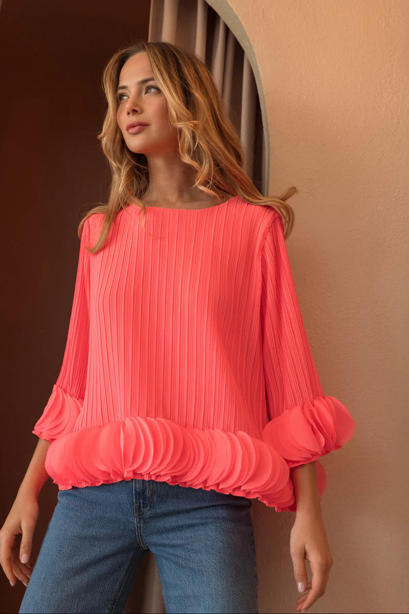 Joanna Pleated Top | Neon Pink