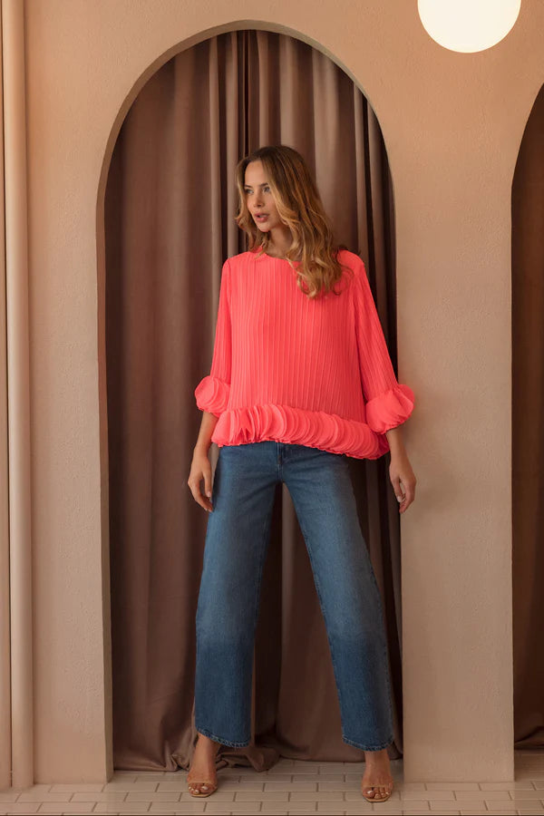 Joanna Pleated Top | Neon Pink