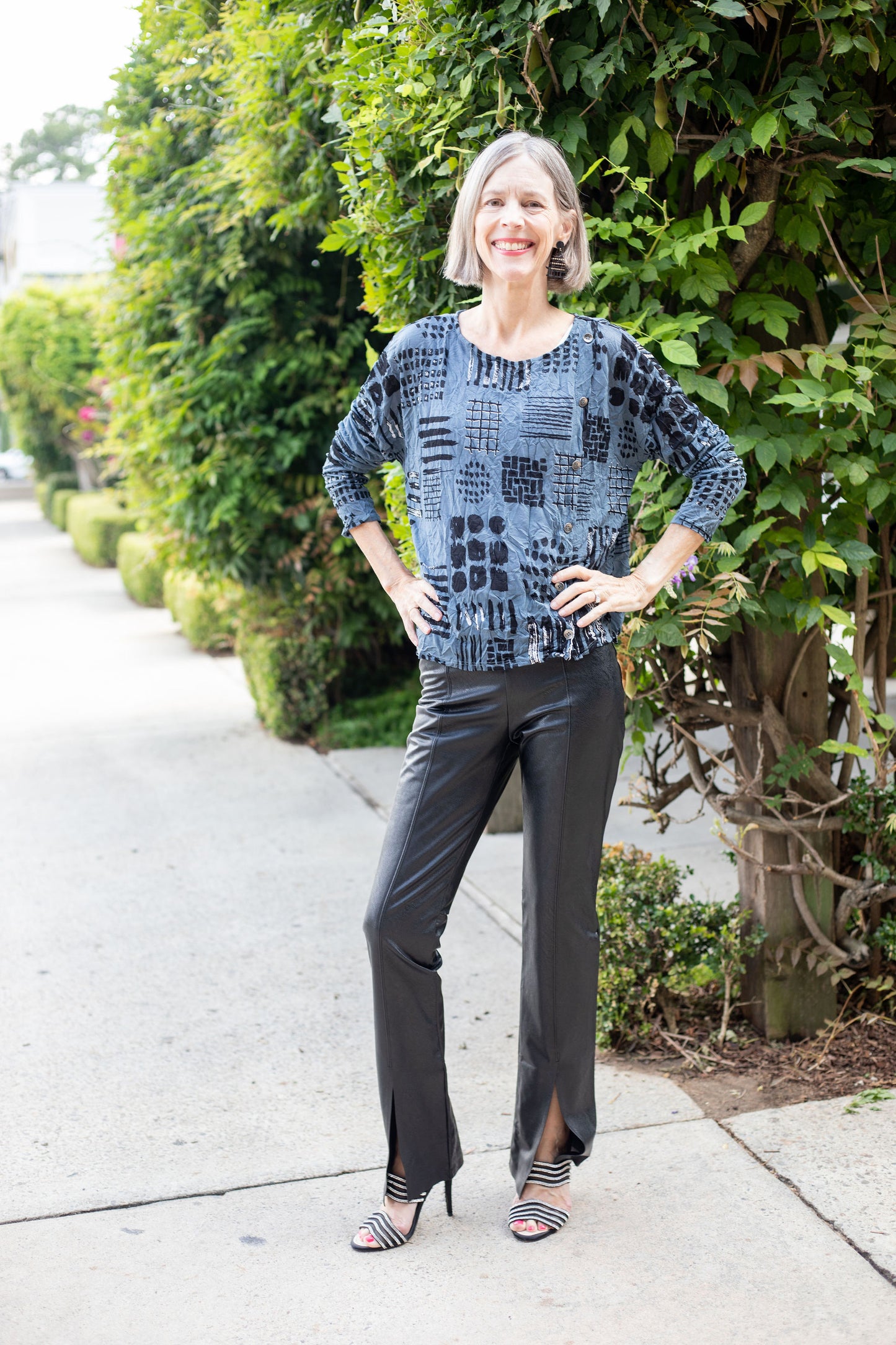 Faux Leather Split-Front Pant | Black