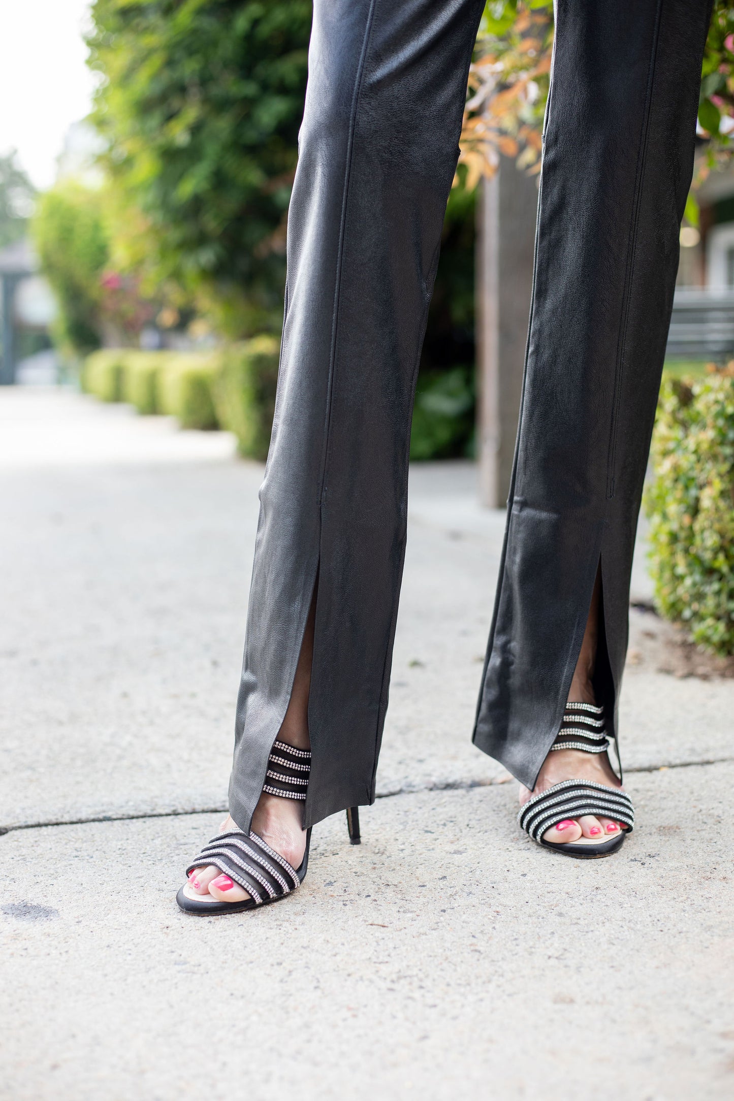 Faux Leather Split-Front Pant | Black