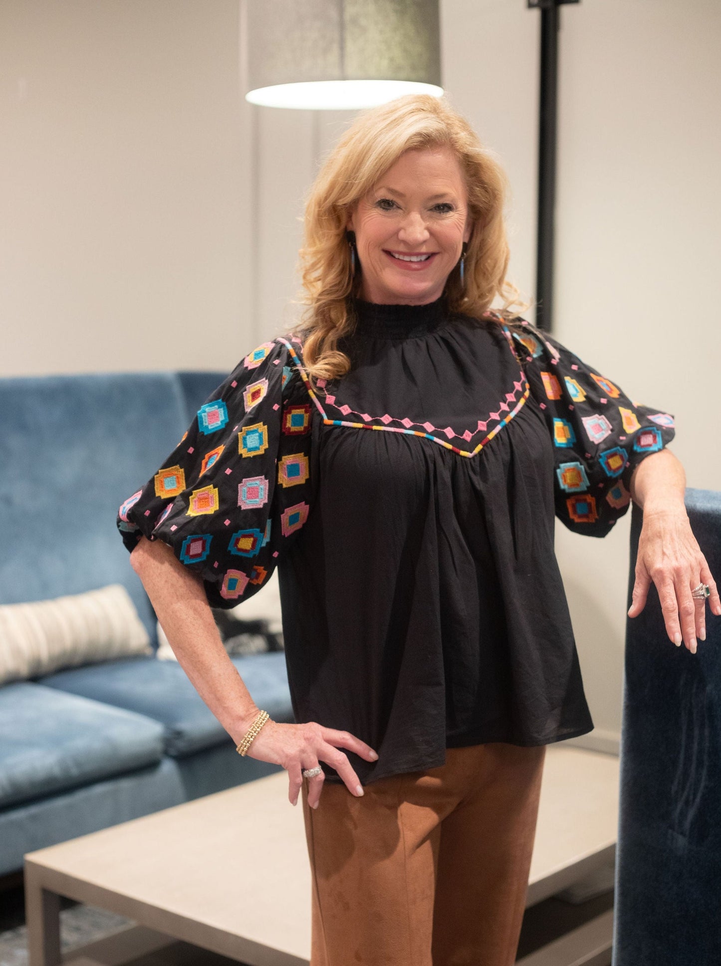 Puff Sleeve Embroidered Top