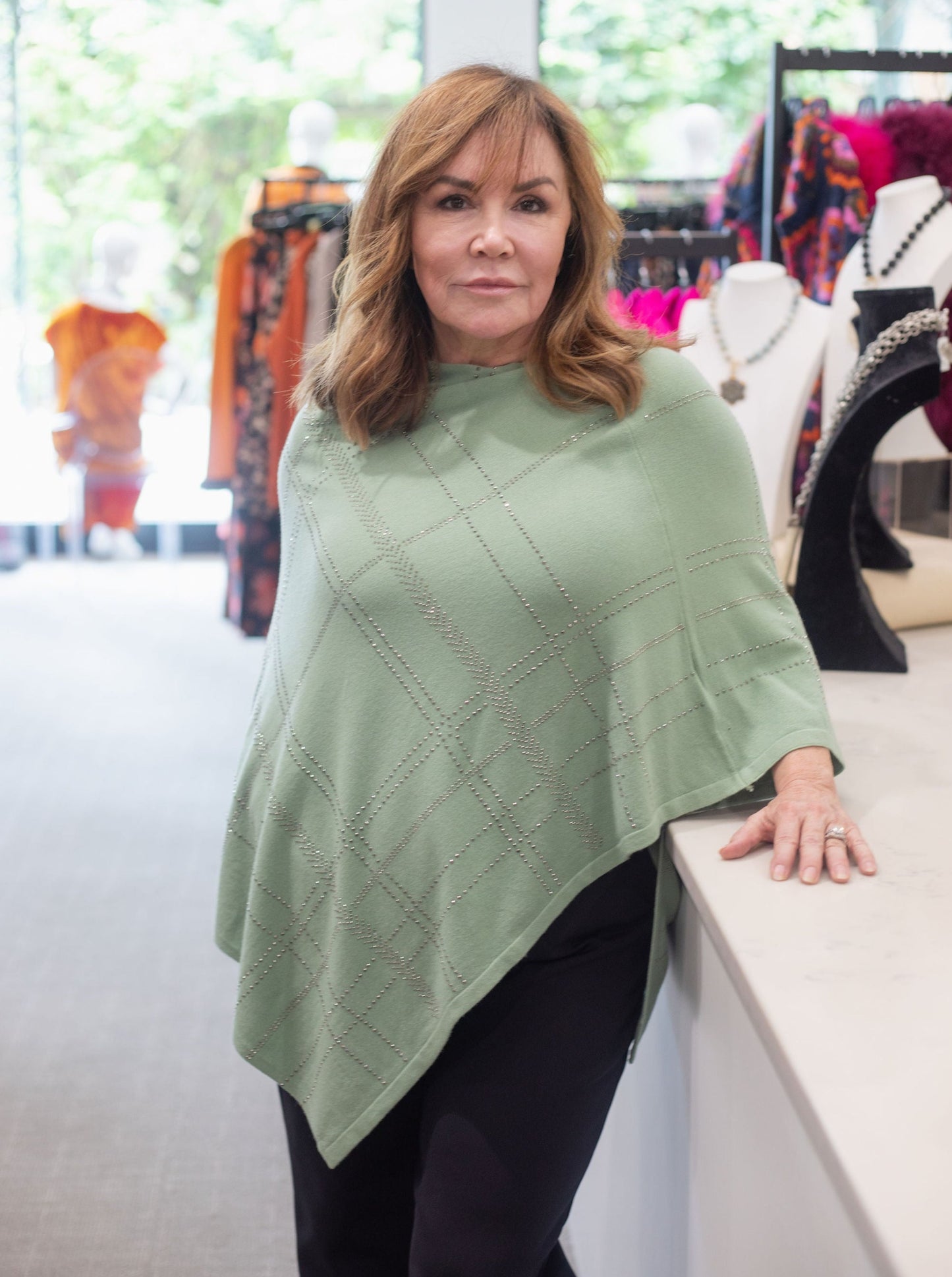 Green Embellished Poncho