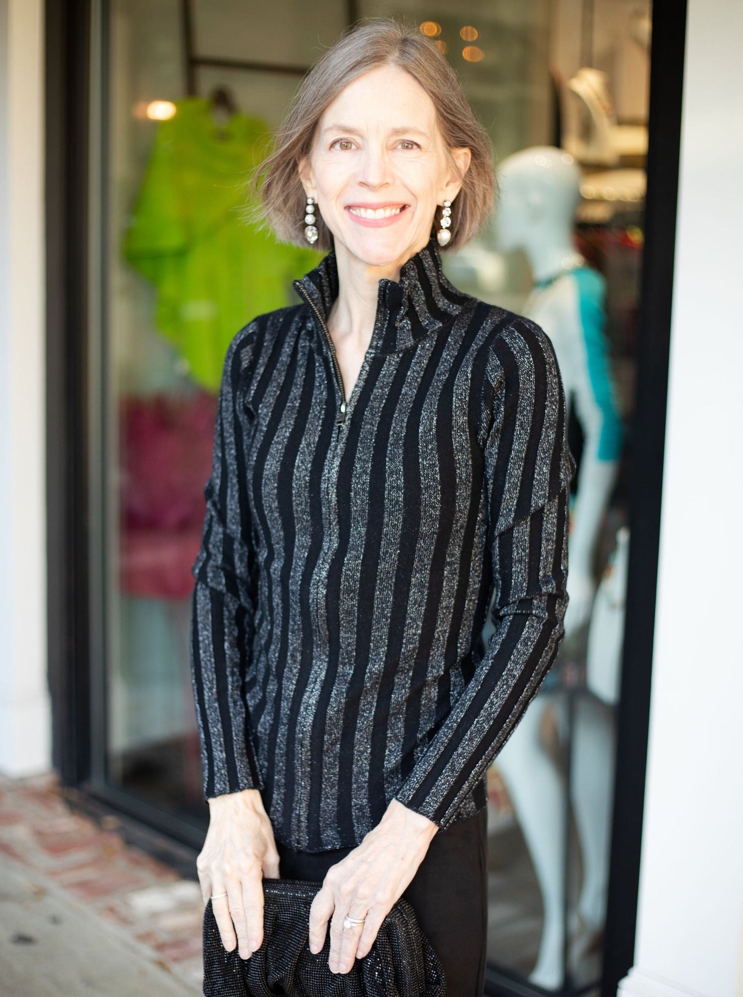 Lurex Stripe Full Zip| Black