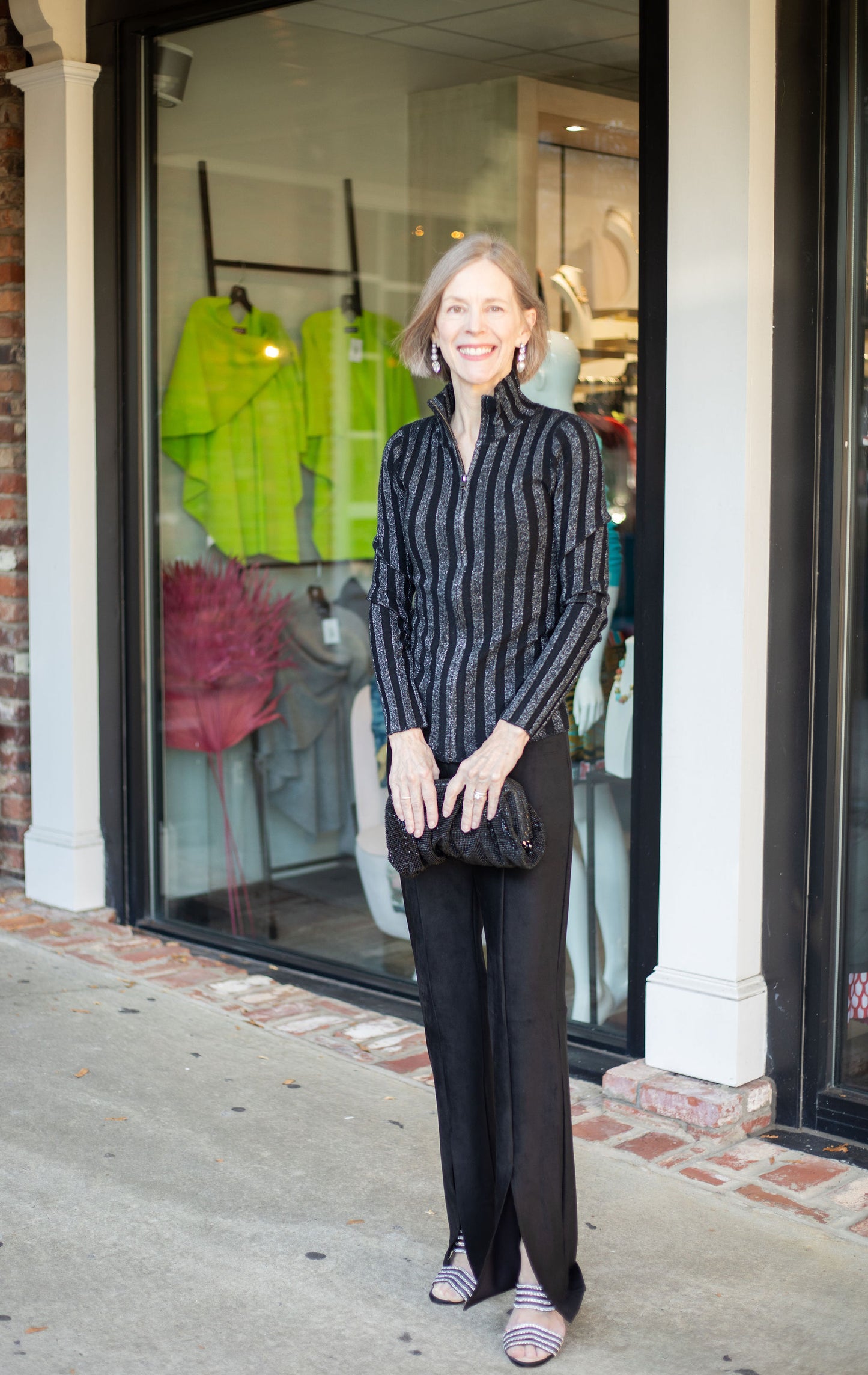 Lurex Stripe Full Zip| Black