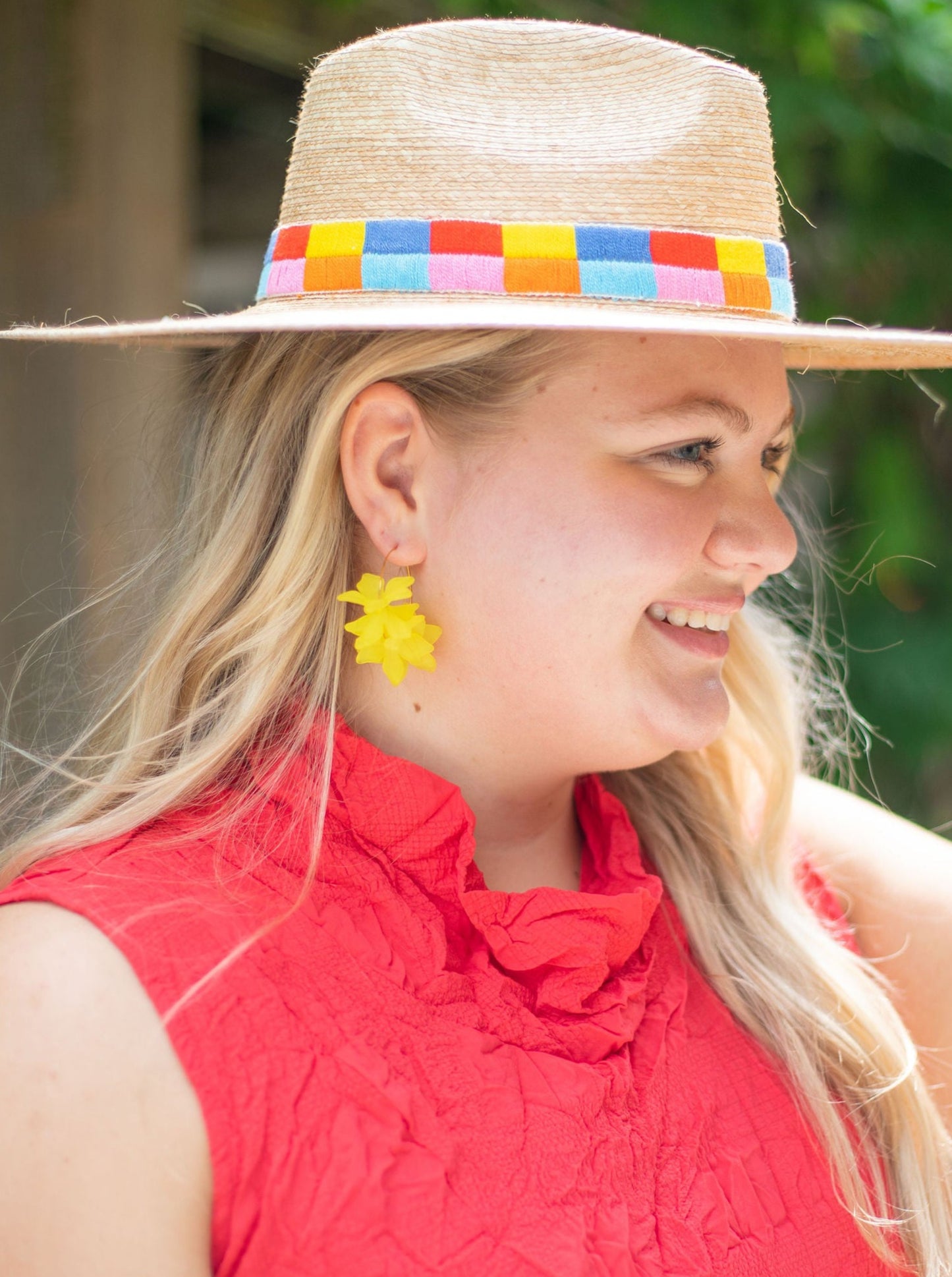 Yellow Floral Hoop Earrings