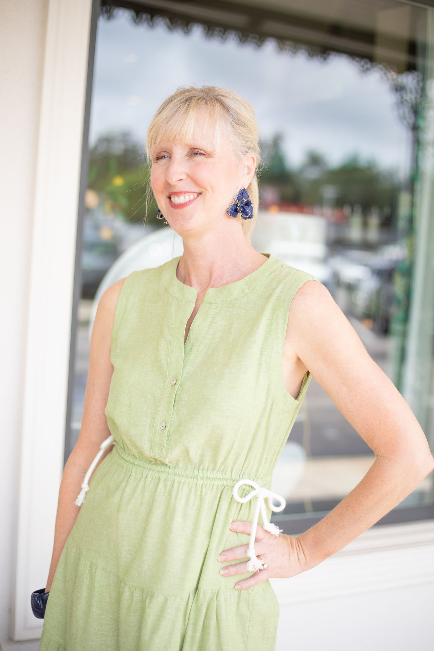 Midi Linen Dress-Celery : XS