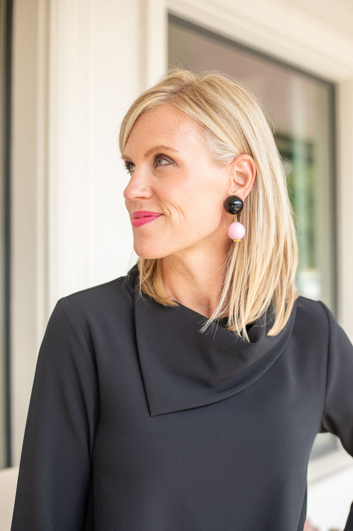 Asymmetric Collar Dress | Black