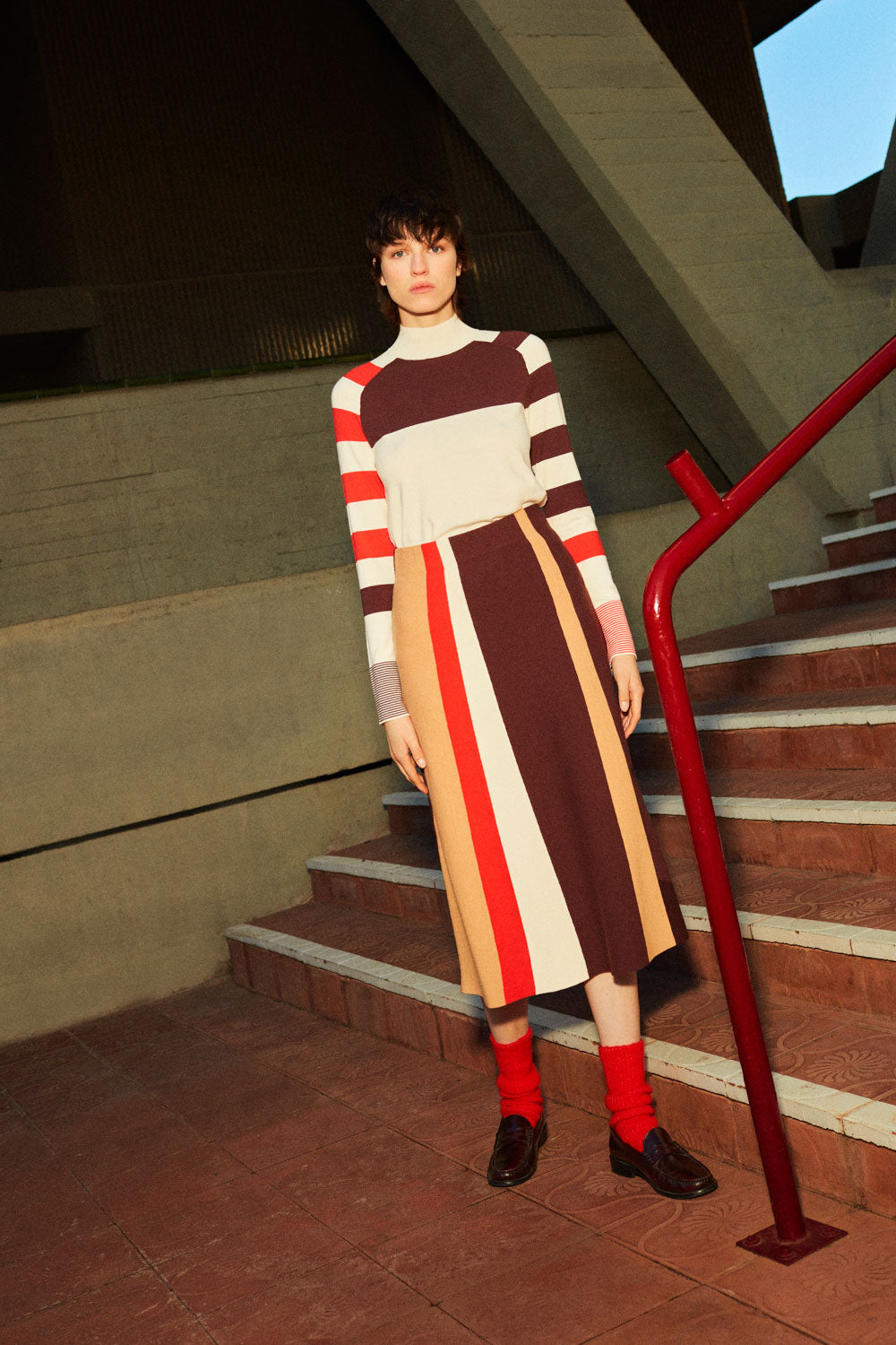 Brown & Red Mockneck