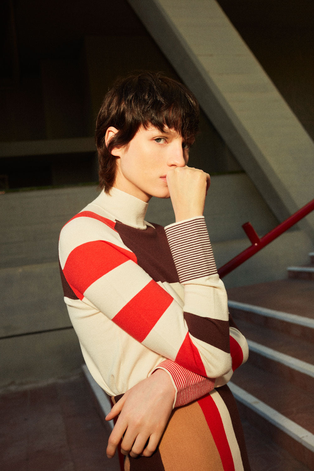 Brown & Red Mockneck