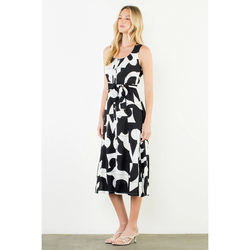 Geometric Tie Waist Dress
