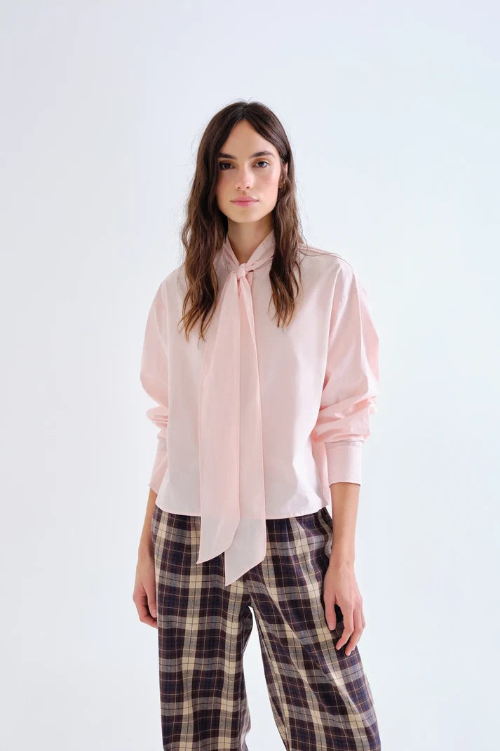 Pink Tie Neck Blouse