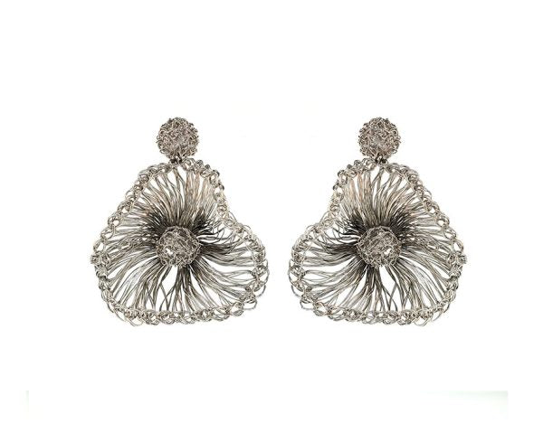 Silver Abstract Small Wire Flower Earring