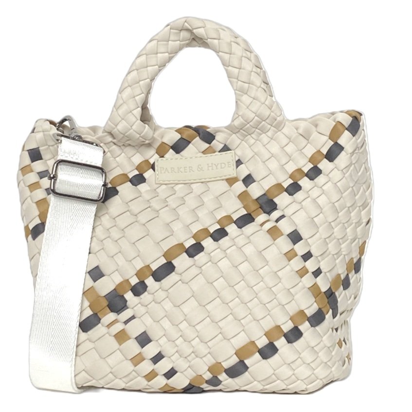 Mini Woven Tote | Bone/Camel