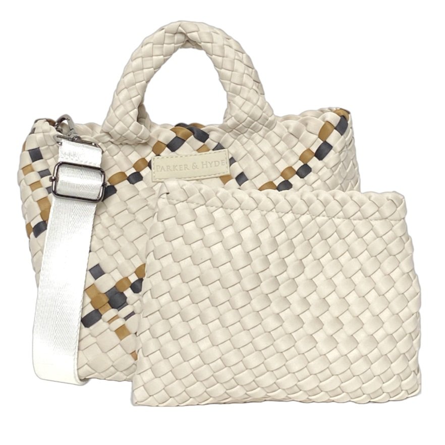 Mini Woven Tote | Bone/Camel