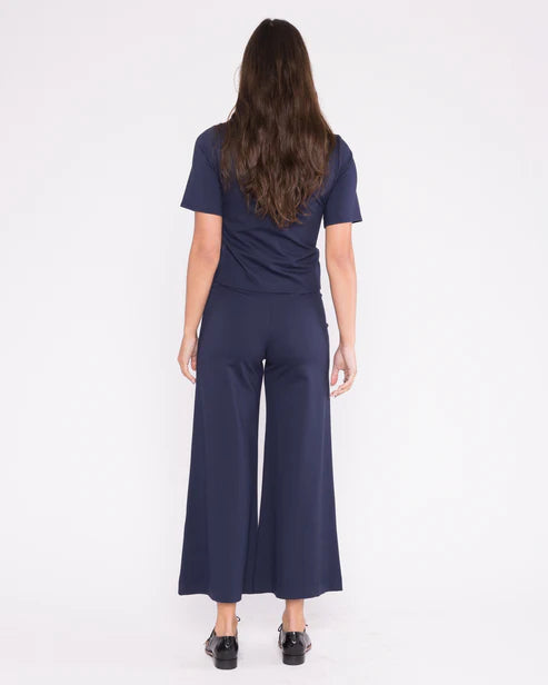 Ponte Knit Cropped Wide Leg | Navy