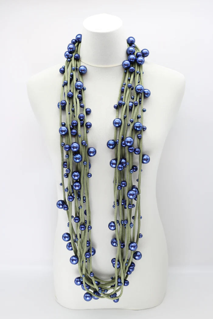 Faux Pearls on Cord | Navy/Olive