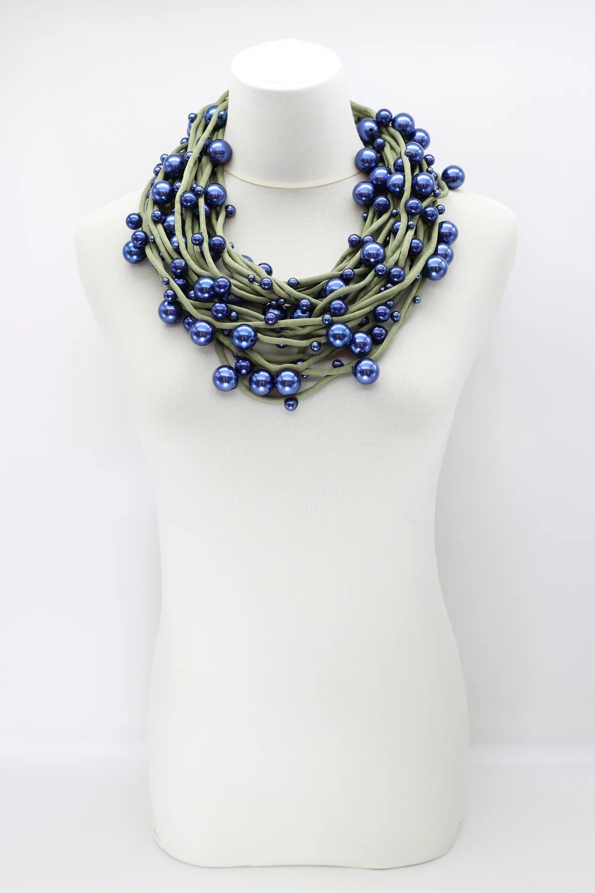 Faux Pearls on Cord | Navy/Olive