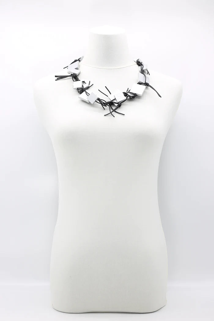 Wooden Squares Necklace | Silver