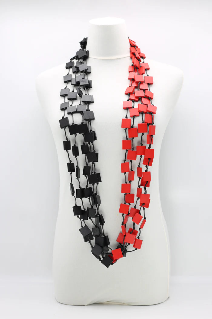5 Strand Wood Squares | Red & Black