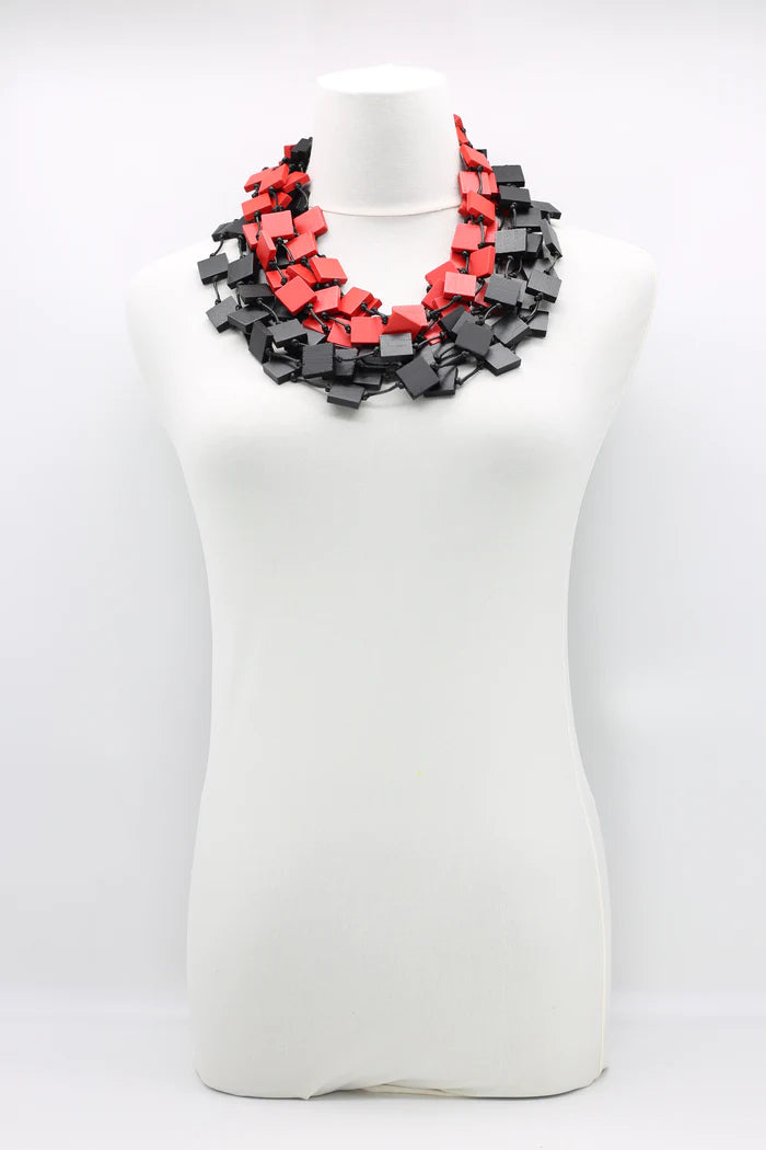 5 Strand Wood Squares | Red & Black