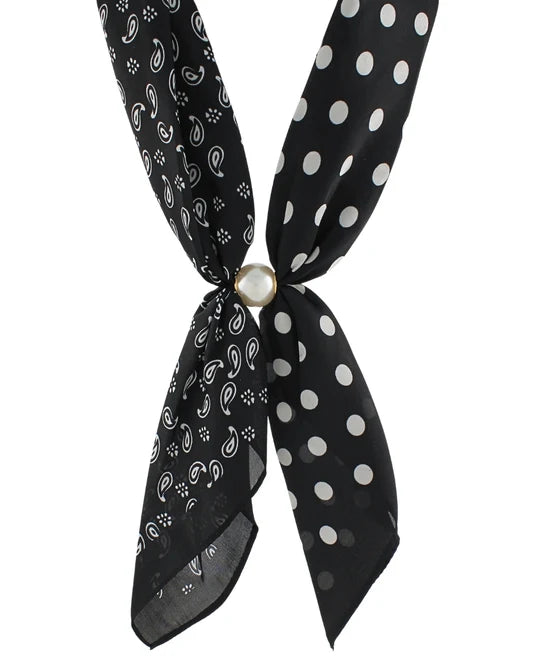 Pearl Accent Scarf Necklace | Blk Bandana