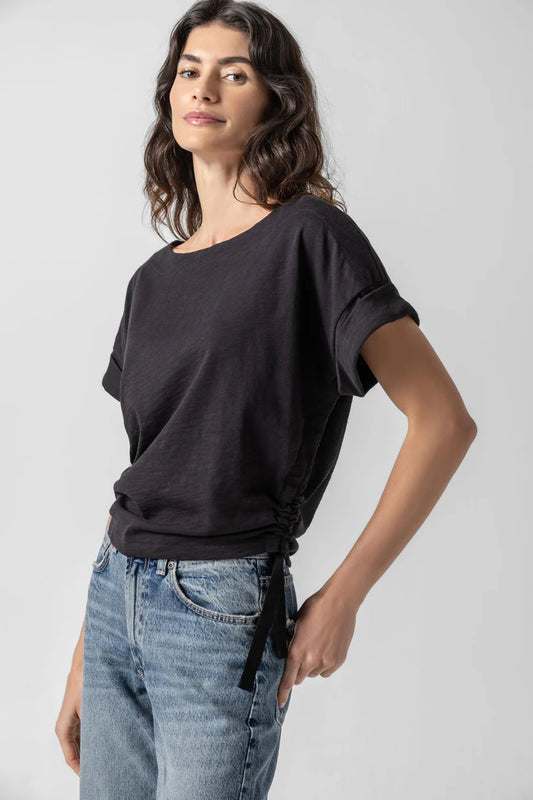 Ruched Boatneck Top | Black