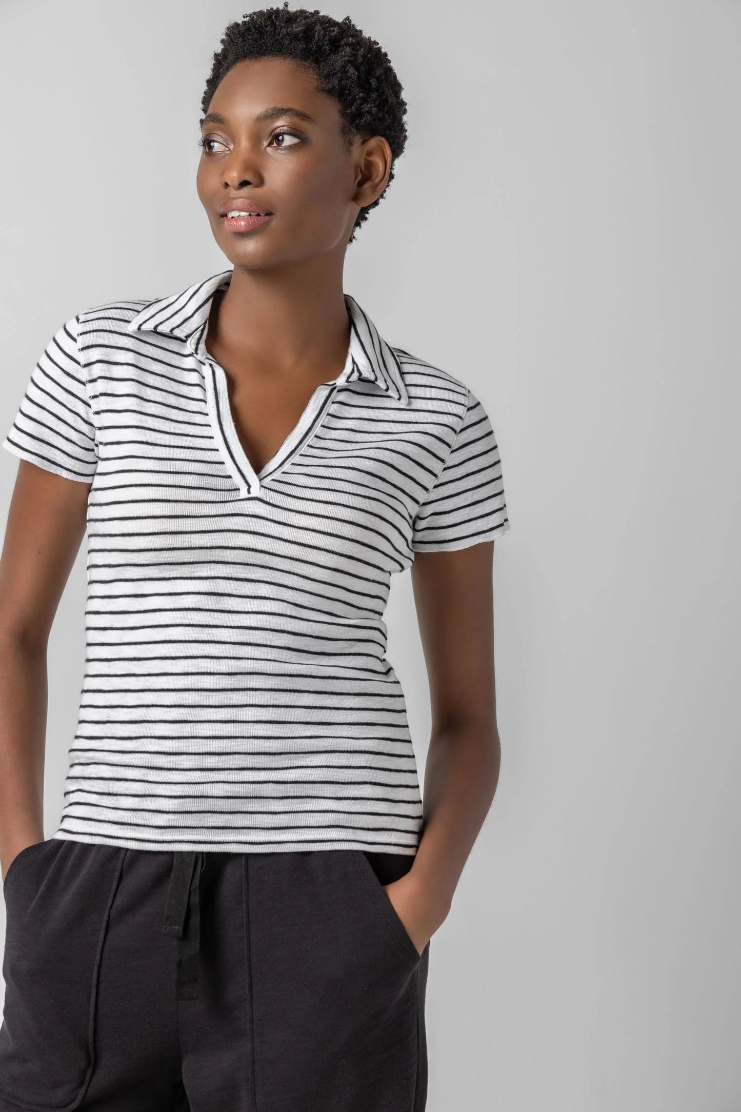 Striped Polo Tee | Black