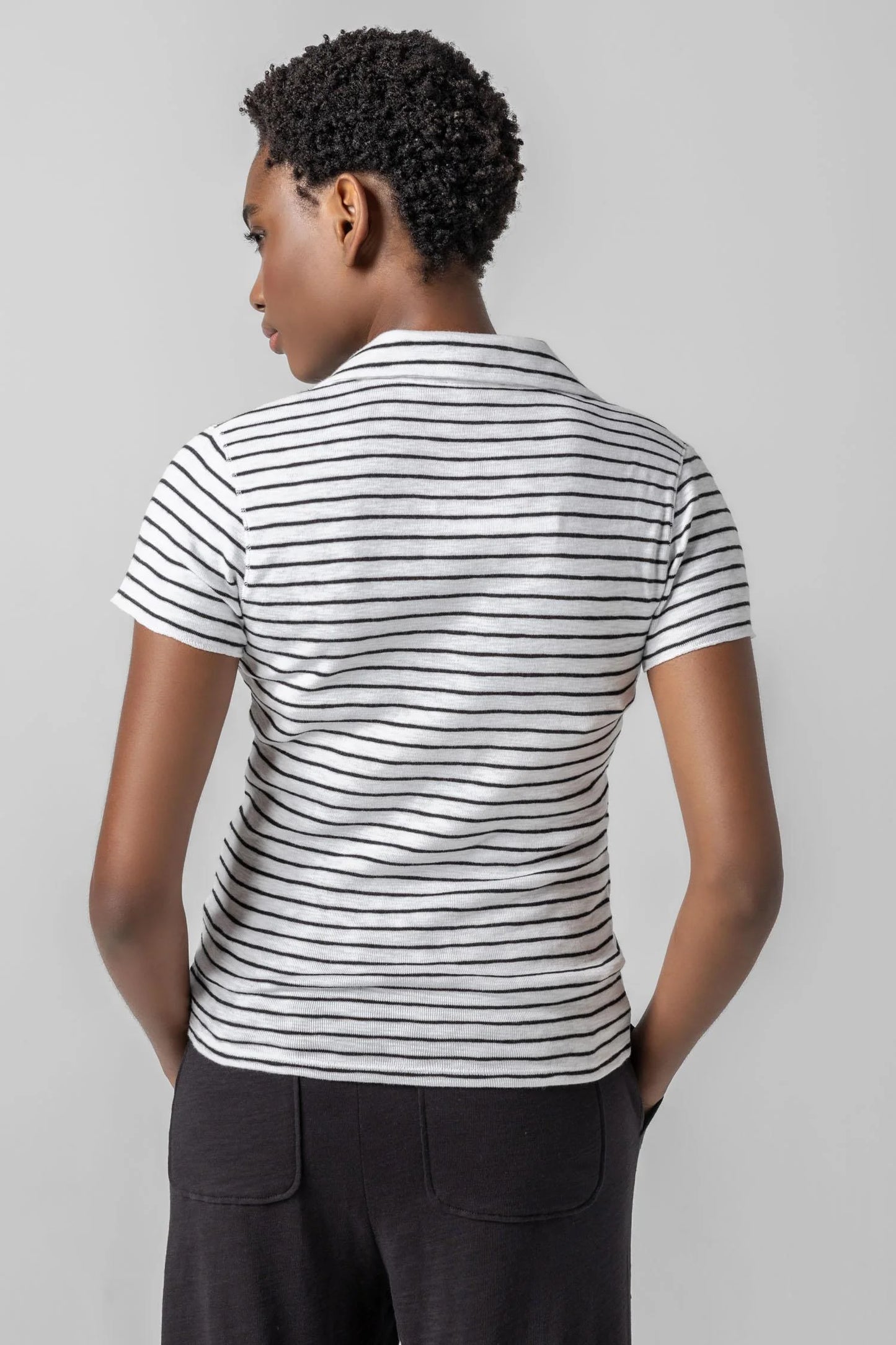 Striped Polo Tee | Black