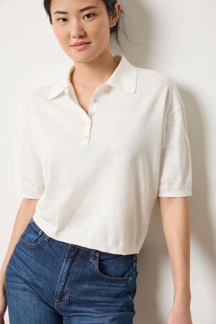 Drop Shoulder Polo Sweater | Pearl