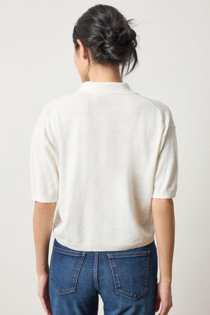 Drop Shoulder Polo Sweater | Pearl