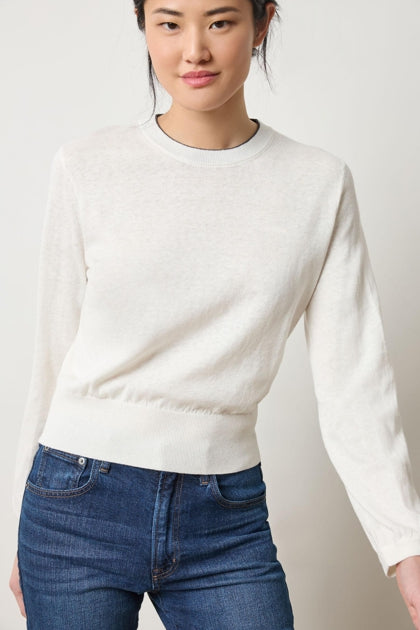 Pleated Sleeve Crewneck Sweater | Pearl