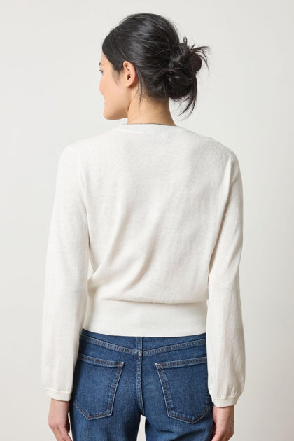 Pleated Sleeve Crewneck Sweater | Pearl
