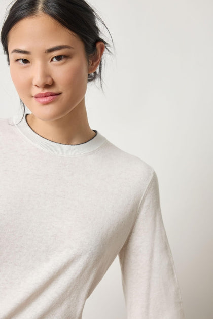 Pleated Sleeve Crewneck Sweater | Pearl