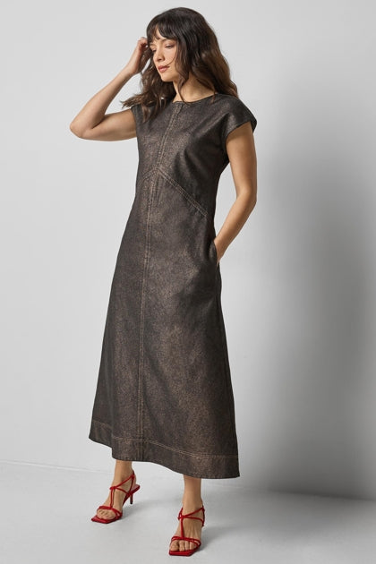 Metallic Seamed Maxi Dress | Copper
