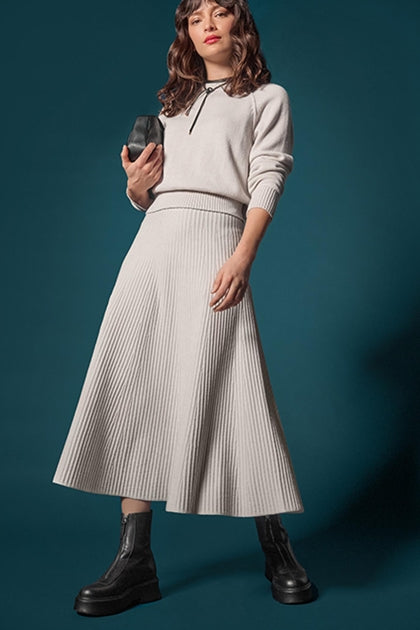 Flared Knit Skirt | Mist