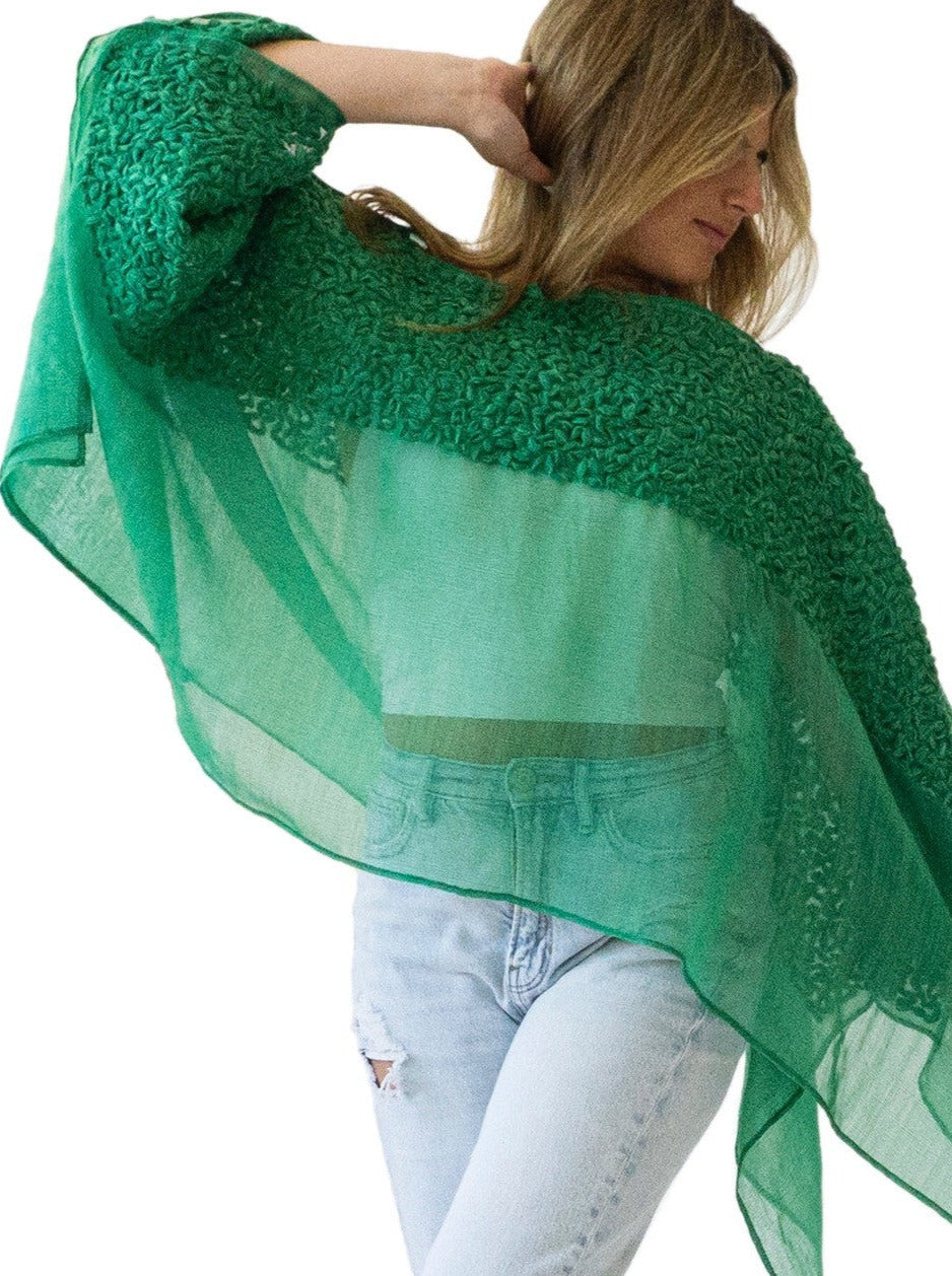 Hand Embroidered Poncho | Aloe