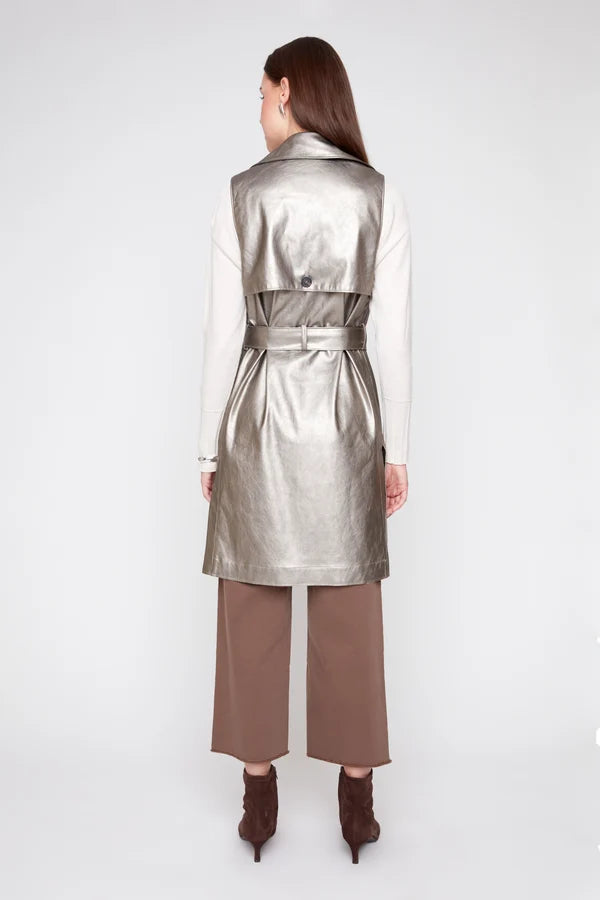 Metallic Pleather Long Vest