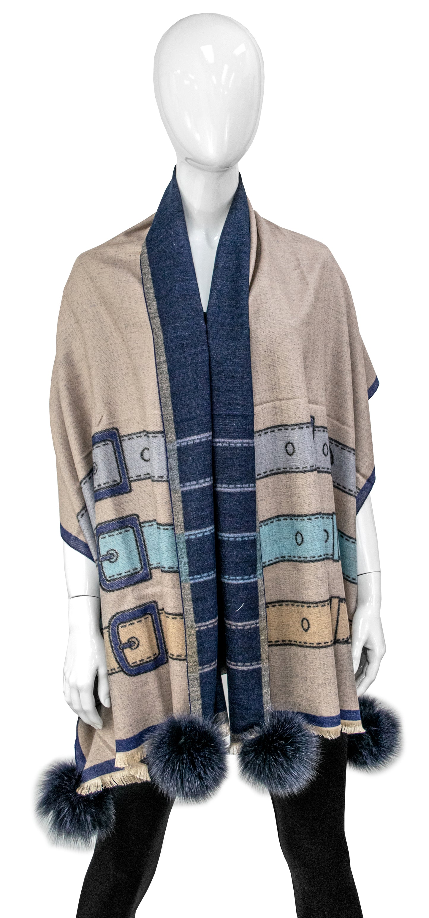 Belt Print Scarf | Navy/Taupe
