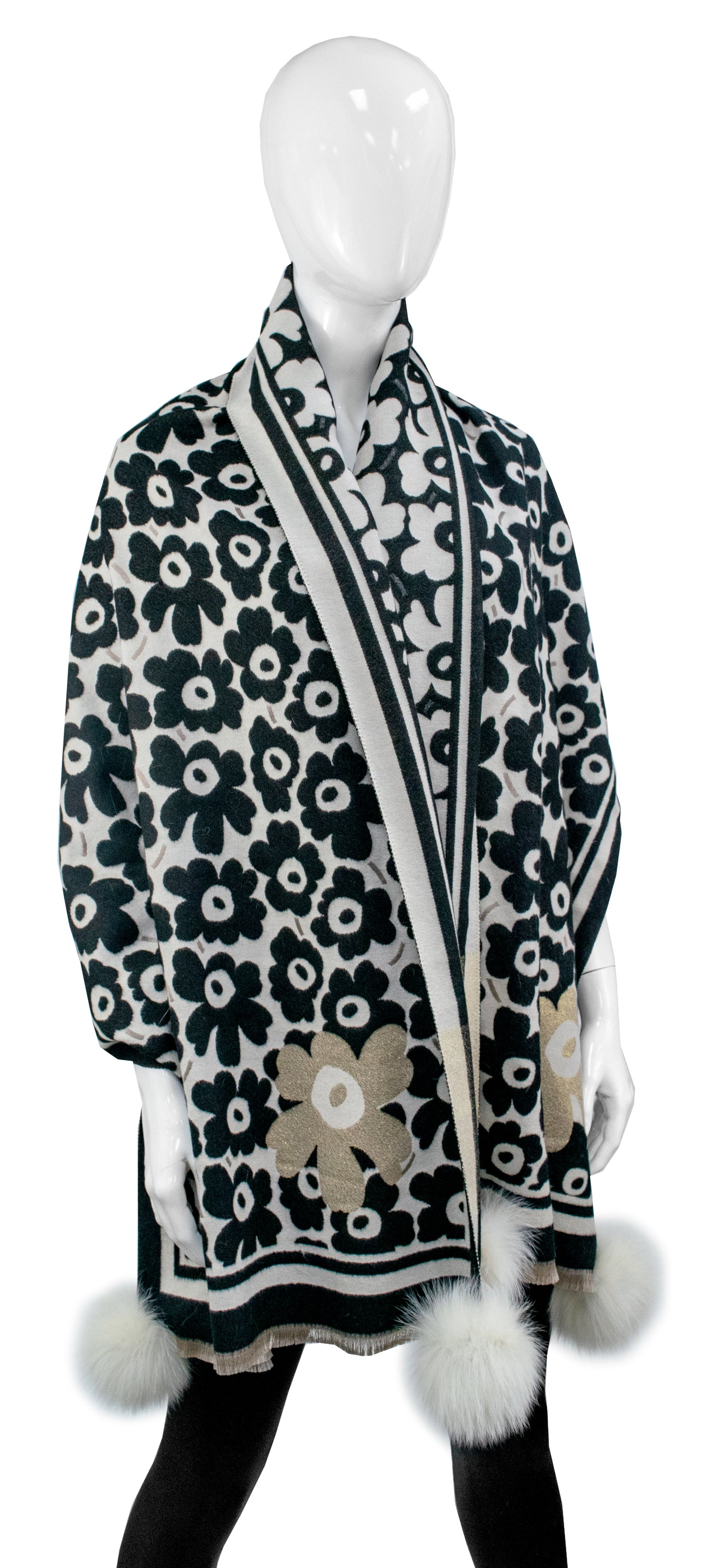 Modern Floral Scarf | Ivory/Blk