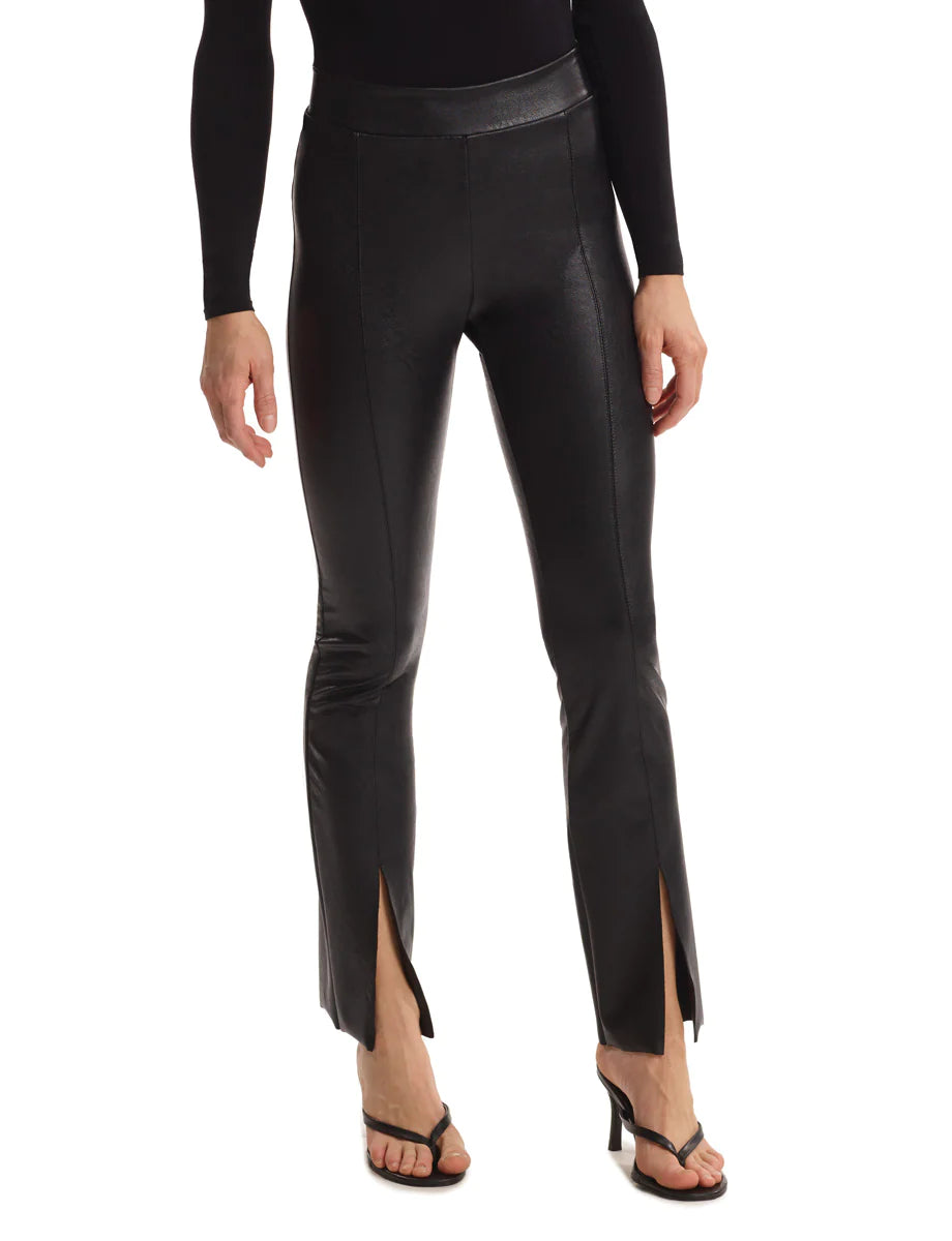 Faux Leather Split-Front Pant | Black