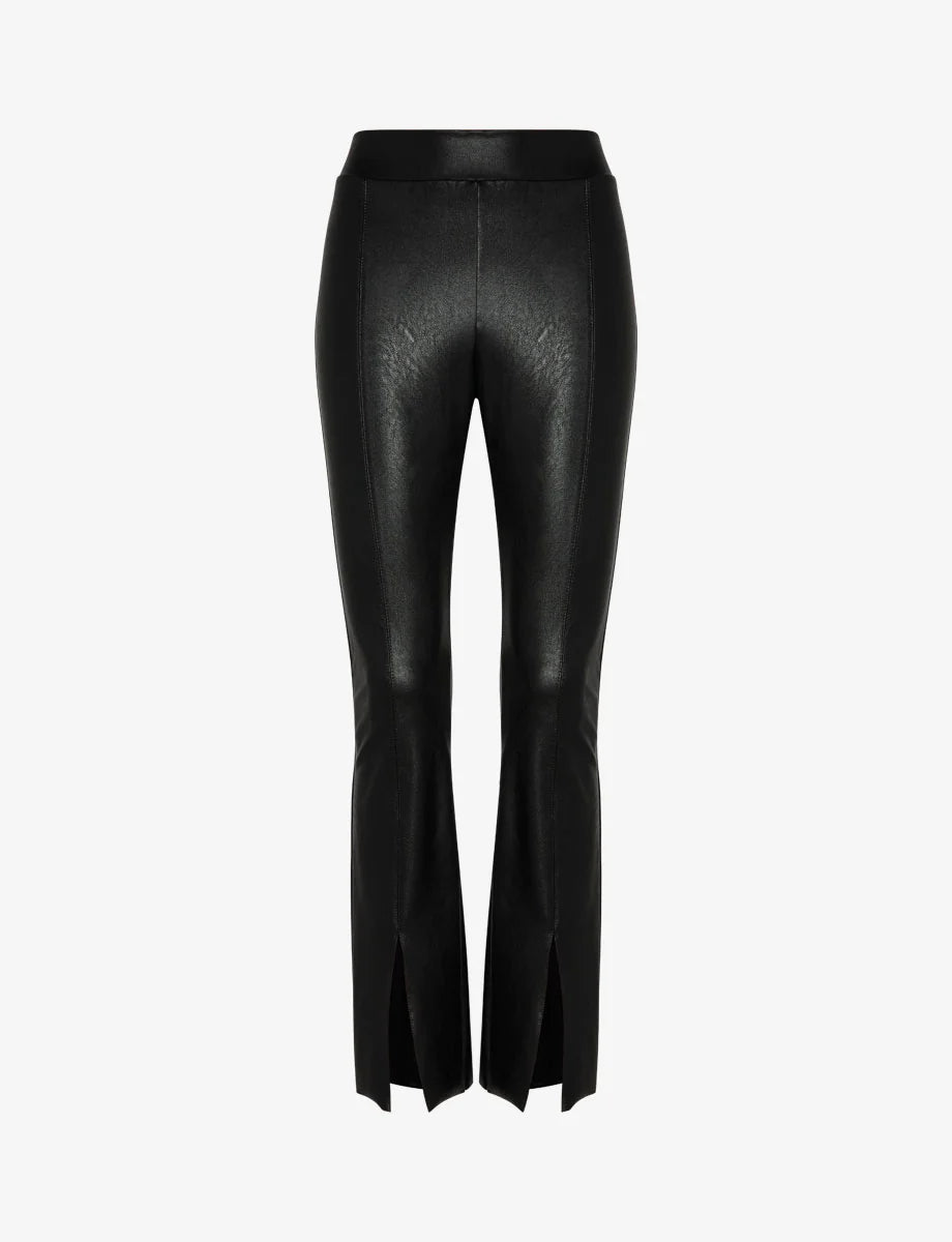 Faux Leather Split-Front Pant | Black