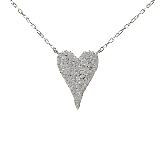 Silver Pave Heart Necklace