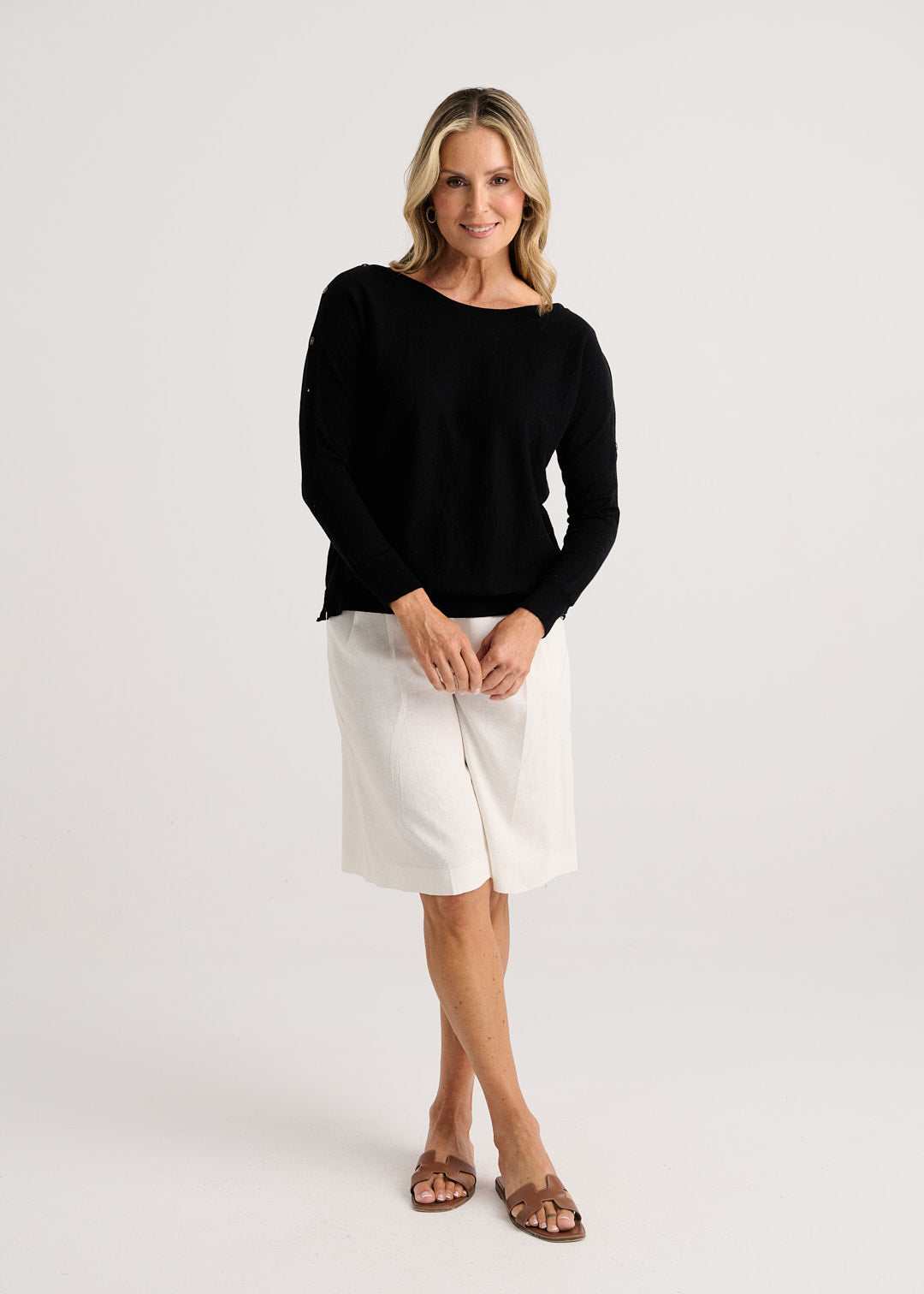 Button Boat Neck Sweater