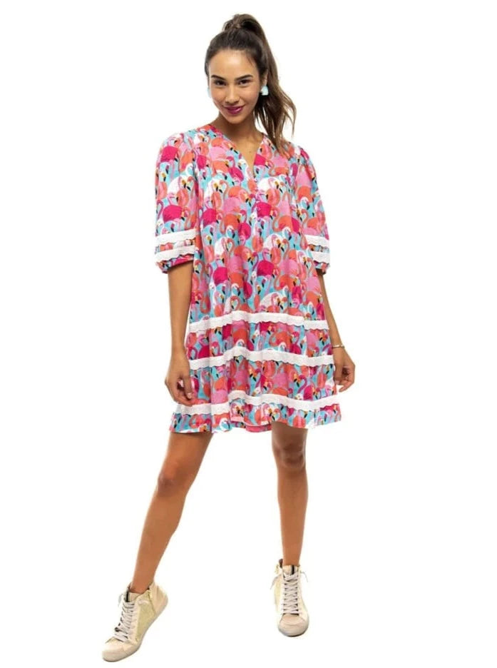 Flamingo Puff Sleeve Dress