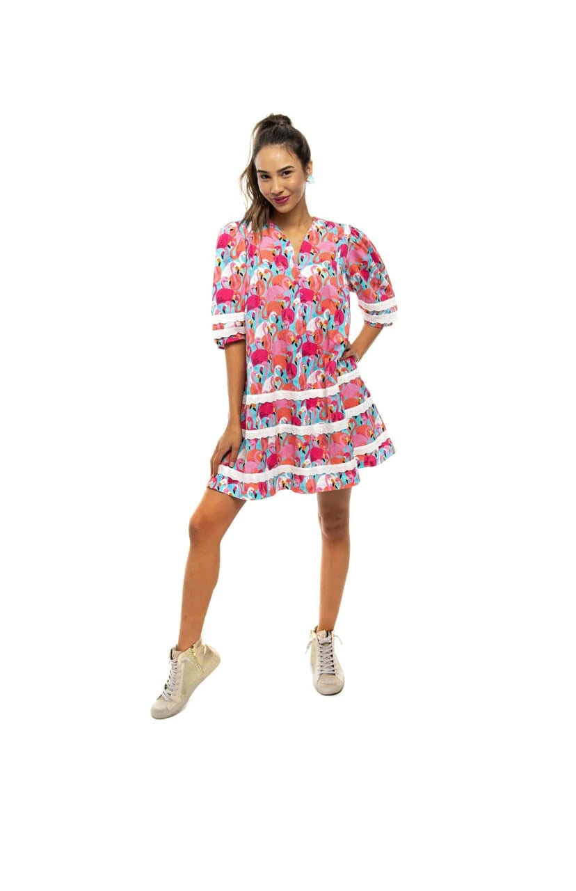 Flamingo Puff Sleeve Dress