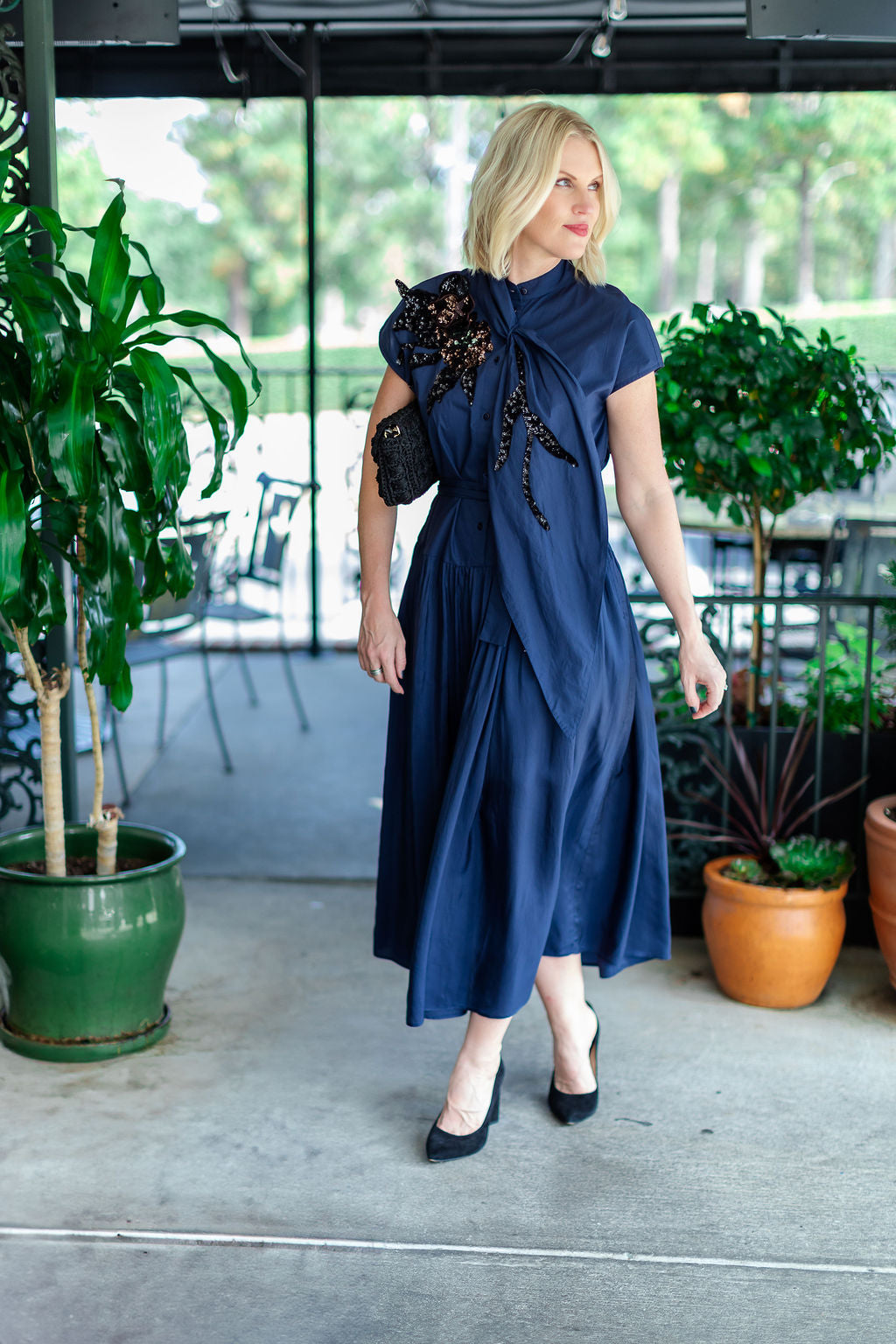 Sequin Flower Dress | Navy