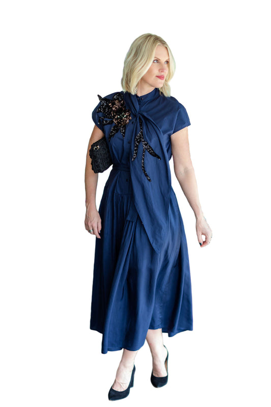 Sequin Flower Dress | Navy