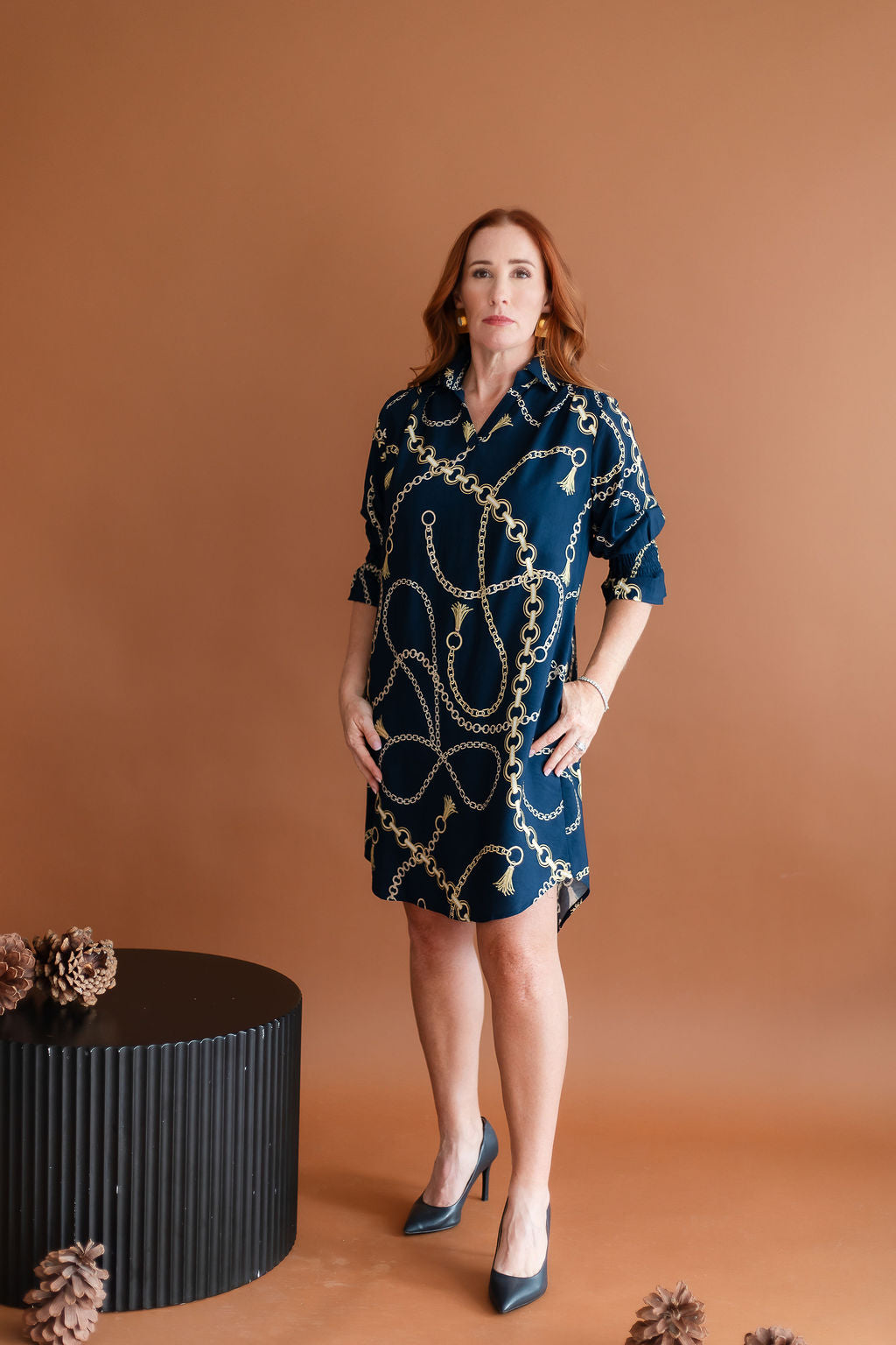 Chain Print Dress | Navy